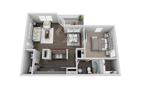 Floor plan for 1 bed, 1 bath, 780 sqft